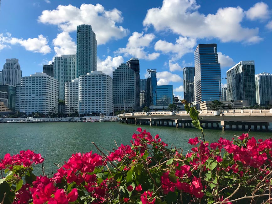 A photo of Bayside Marketplace with vibrant shops, restaurants, and a beautiful view of the Miami skyline and Biscayne Bay.