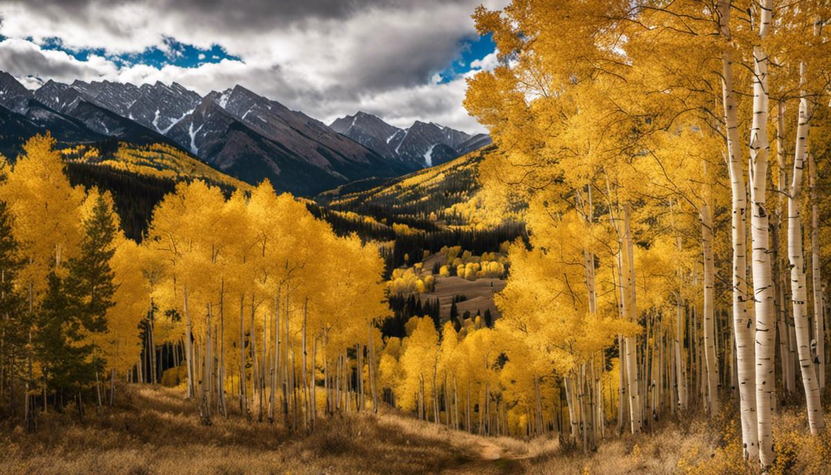 Beautiful golden Aspen leaves covering the landscape during fall in Aspen, Colorado