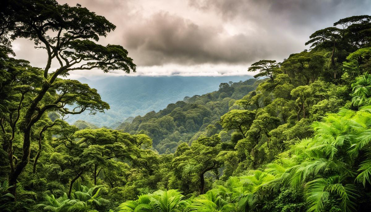 A breathtaking view of the Monteverde Cloud Forest Reserve, with lush greenery and a canopy of tall trees.