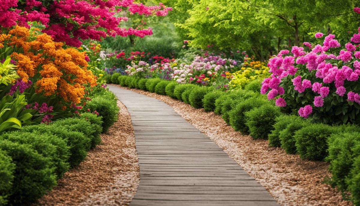 A beautiful garden pathway with colorful flowers in bloom