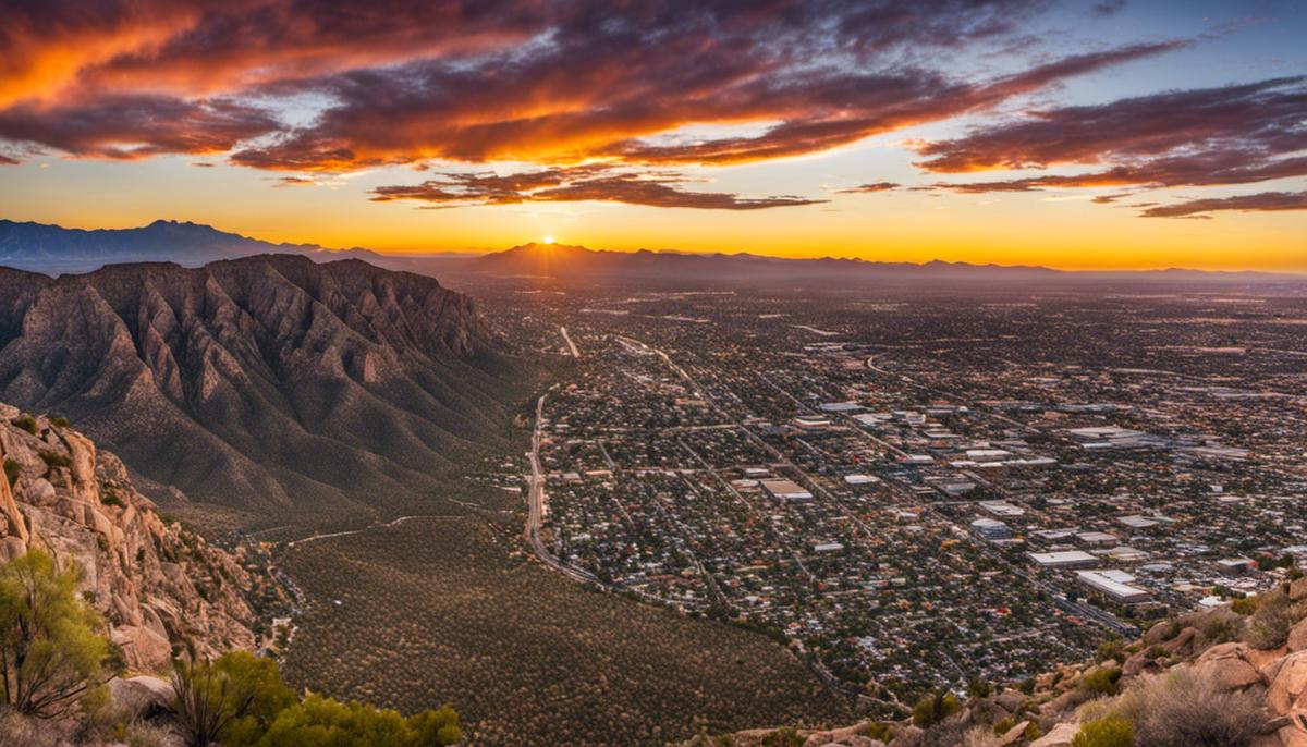 A view from the Sandia Peak Tramway overlooking Albuquerque's cityscape and surrounding desert landscape